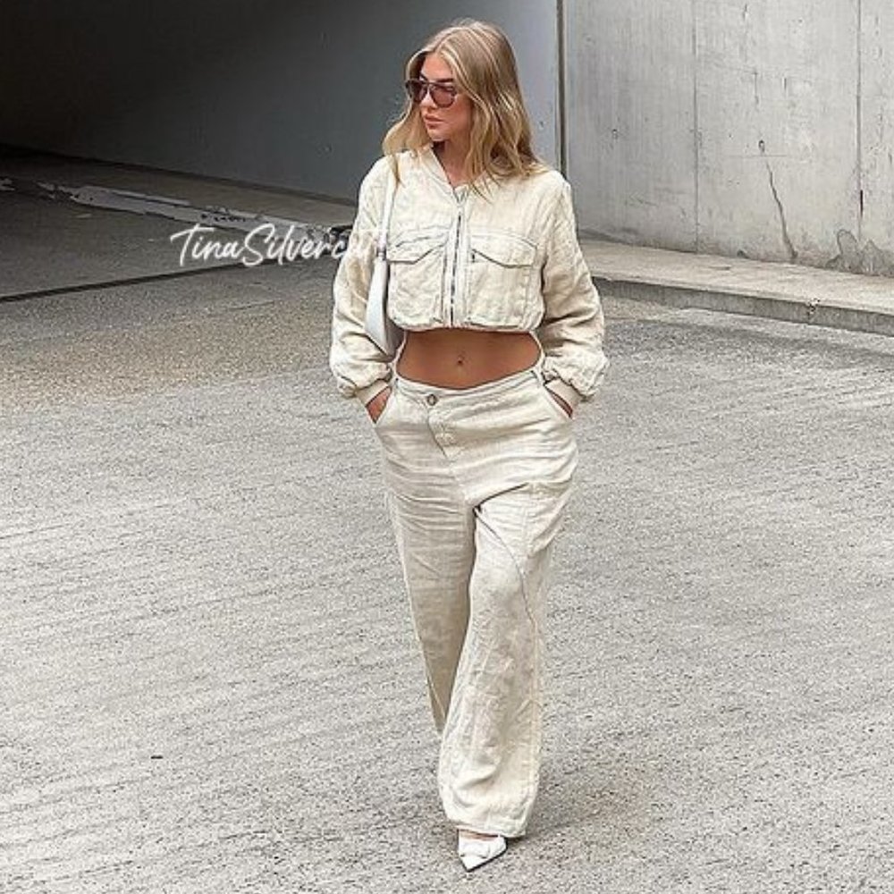Zara Angled Waist Pants Sand Beige NWT - Picture 5 of 15